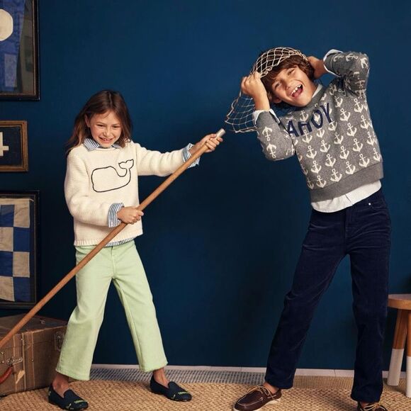 Vineyard Vines Other - Vineyard Vines Kids Ahoy Anchor Print Merino Wool Blend Sweater Gray Medium